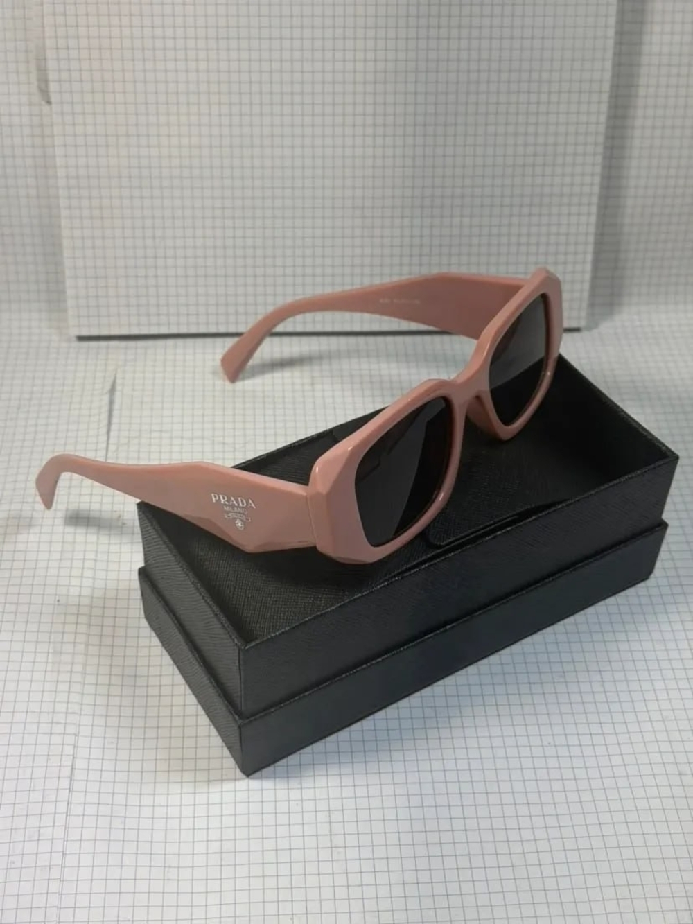 Prada Pink Rectangular Sunglasses with Dark Lenses